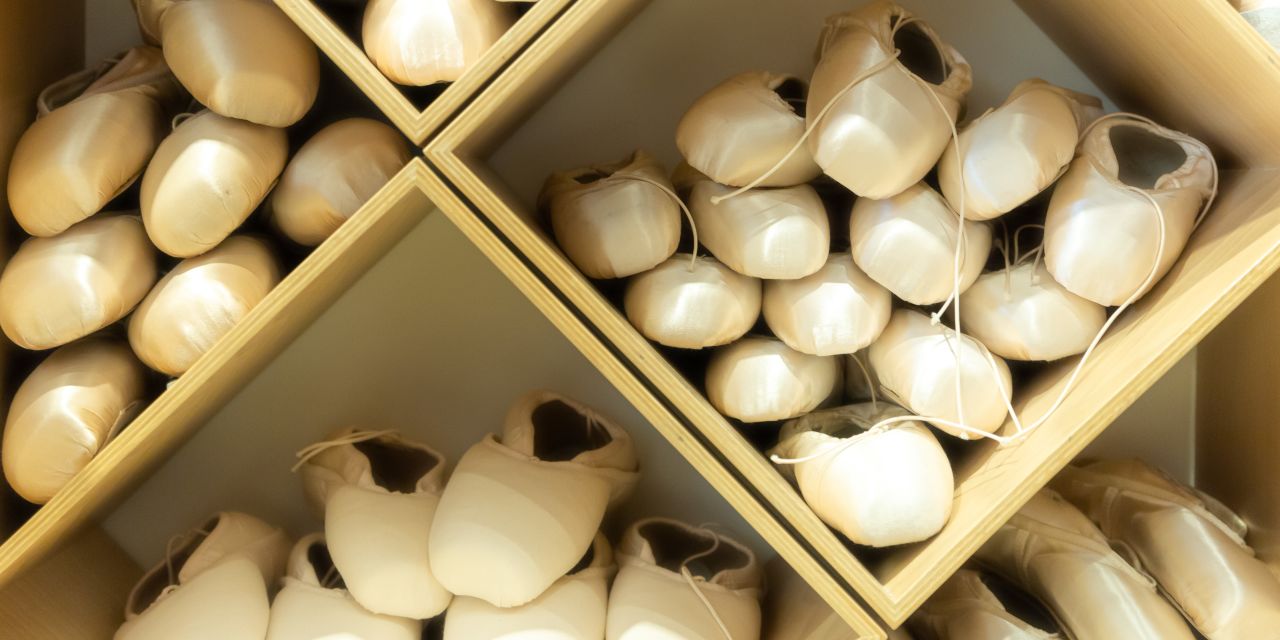 Regal voller weißer Spitzenschuhe/Balletschuhe